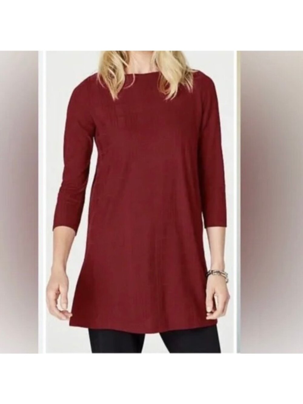 J Jill Wearever Collection Womens Textured Tunic Top Burgundy Garnet size Small